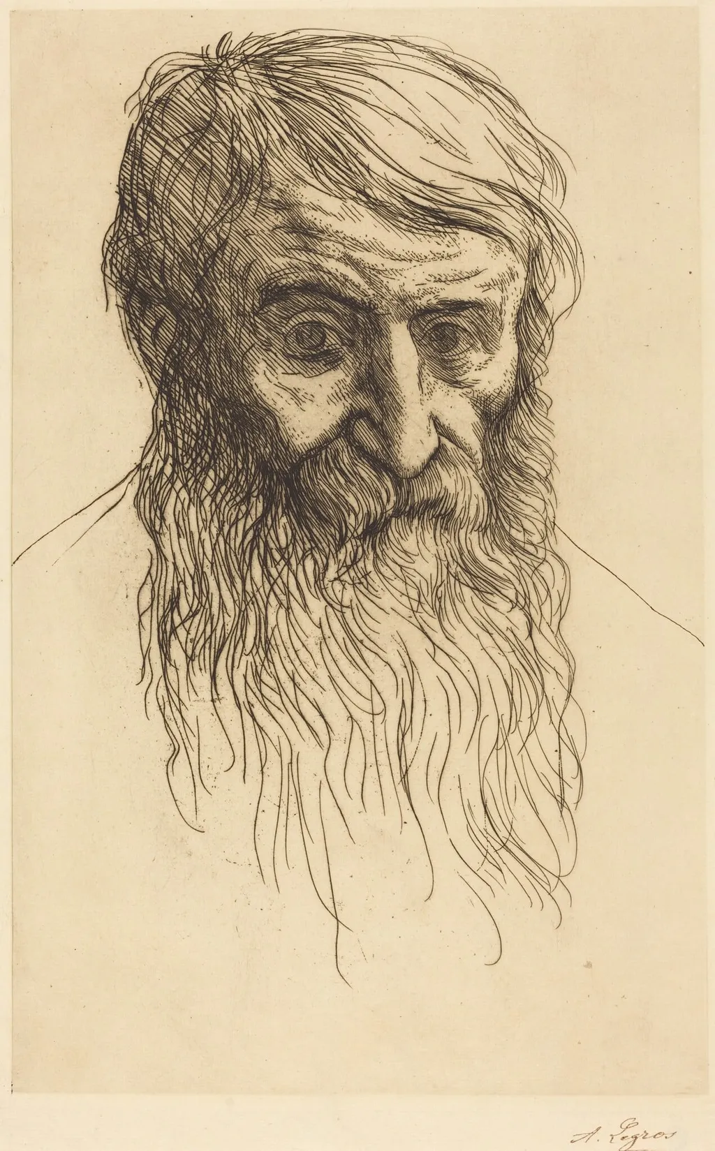 Head of a Philosopher (Tete de philosophe), by Alphonse Legros, ink, 1874
