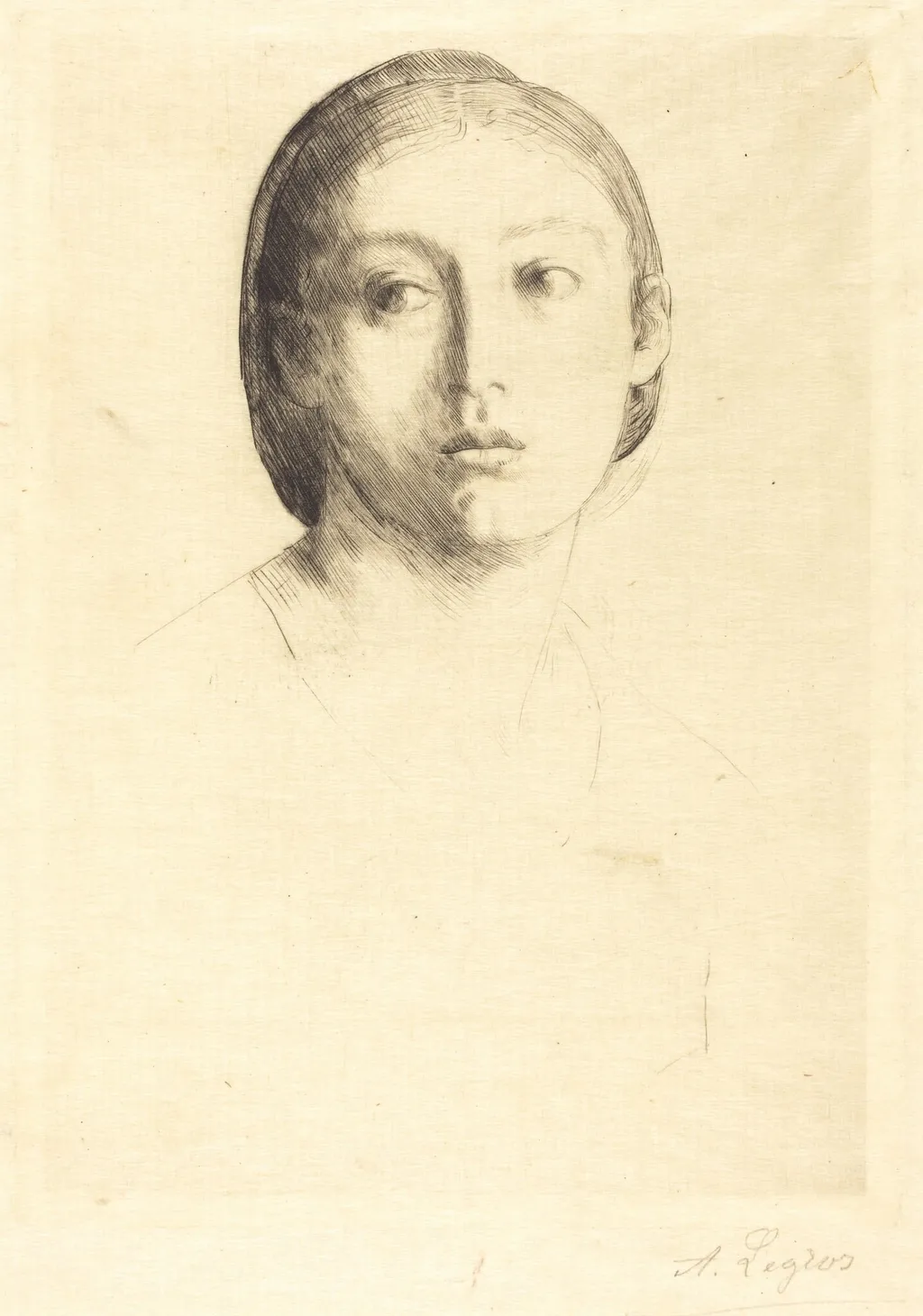 Head of a Young Girl (Tete de jeune fille), by Alphonse Legros, ink, 1874