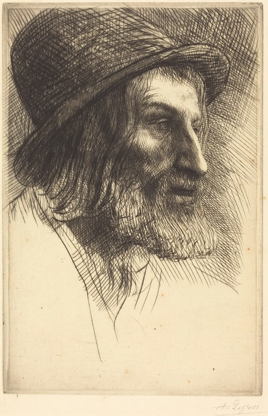 Head of an English Laborer (Tete d'ouvrier anglais (Le berger)), by Alphonse Legros, ink, 1874