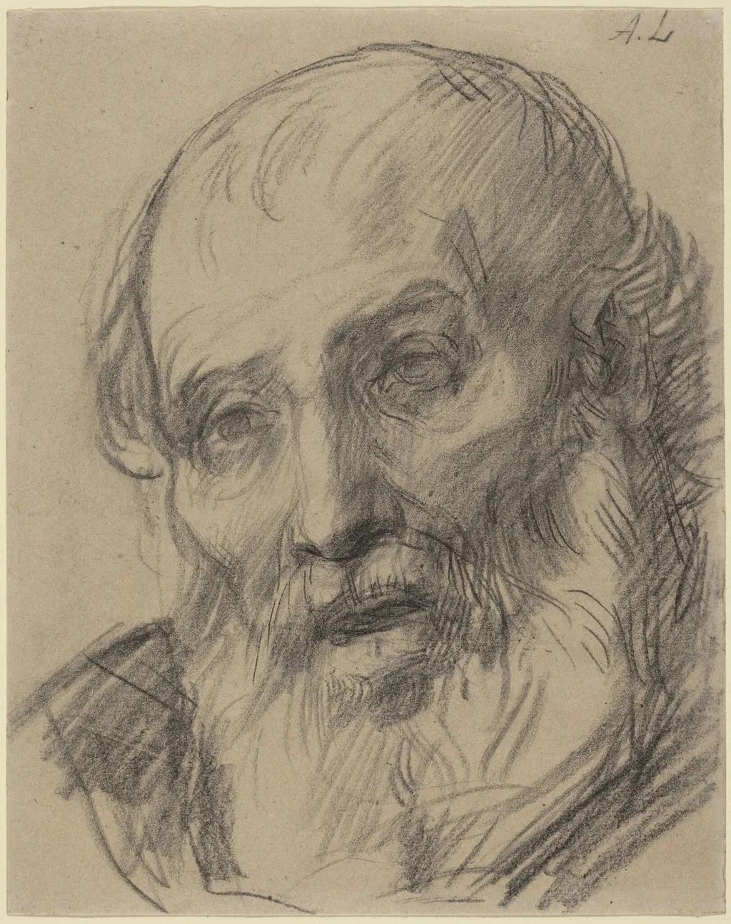 Head of an Old Man, by Alphonse Legros, chalk, 1874