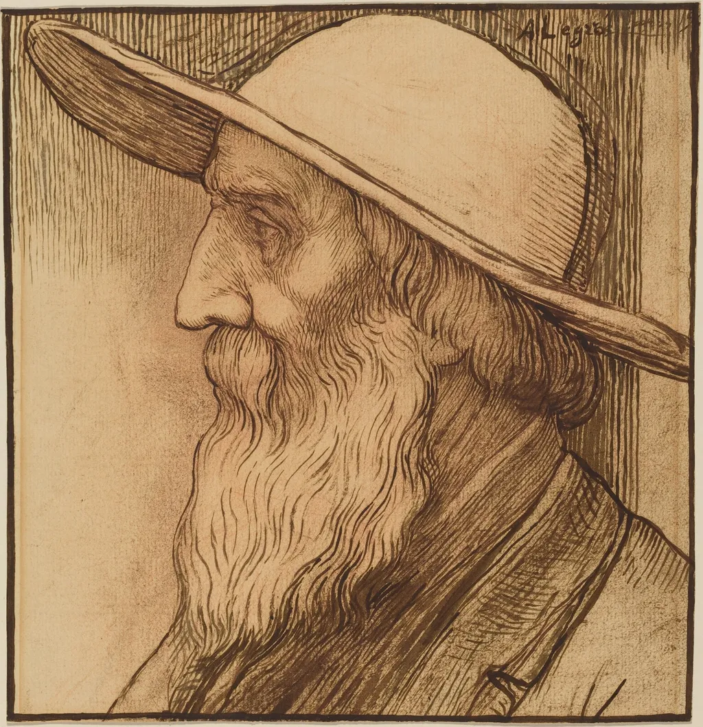 Head of an Old Man with a Wide-Brimmed Hat, by Alphonse Legros, ink, 1874