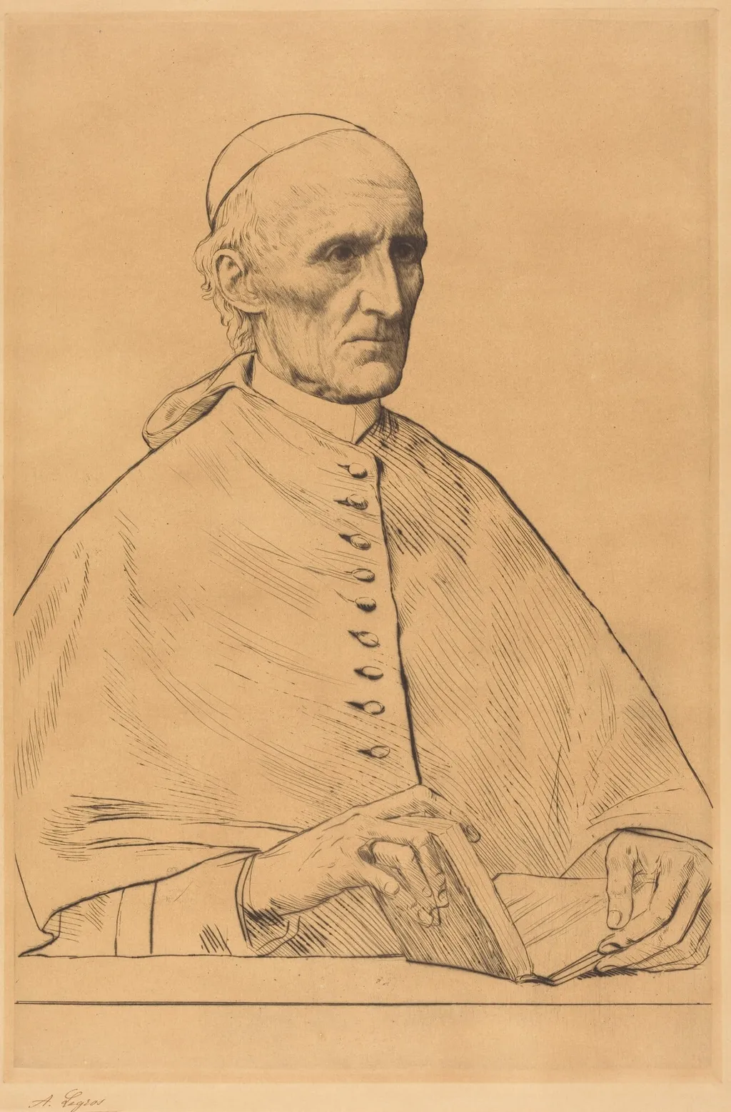 His Eminence Cardinal Manning, 1st plate, by Alphonse Legros, ink, 1874