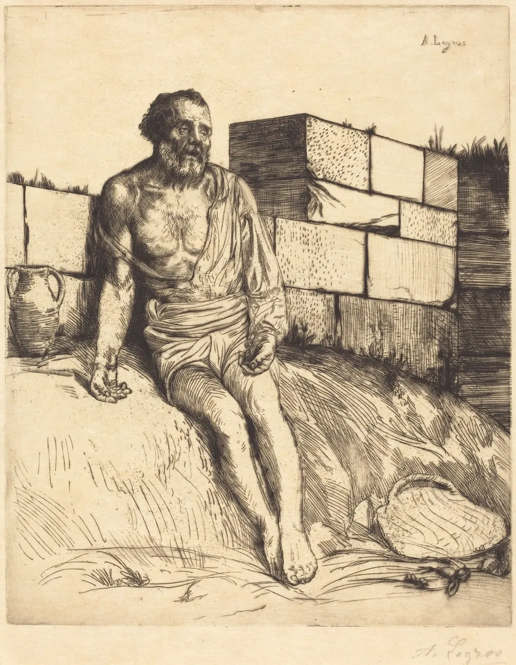 Job, 1st plate, by Alphonse Legros, ink, 1874