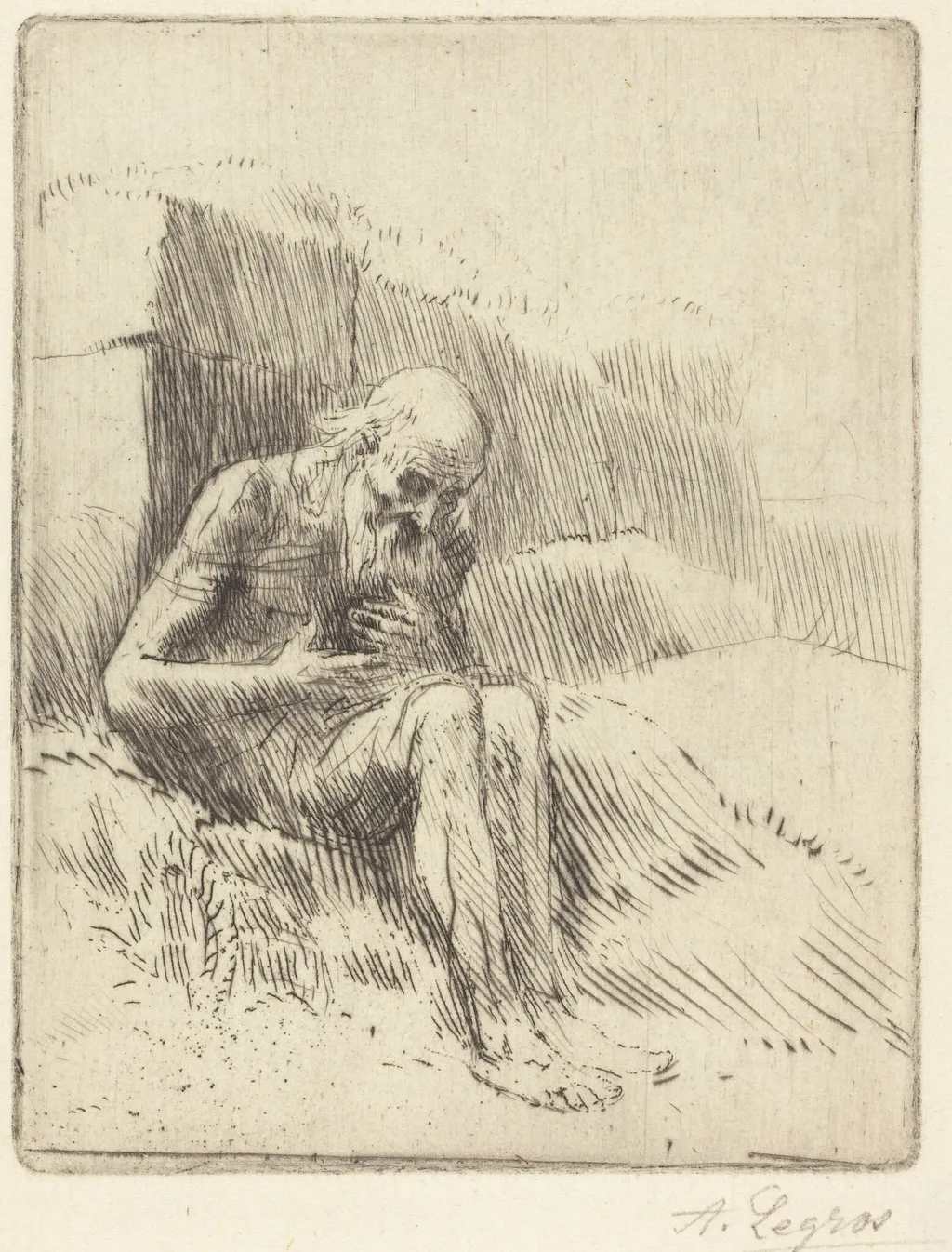 Job, 2nd plate, by Alphonse Legros, ink, 1874