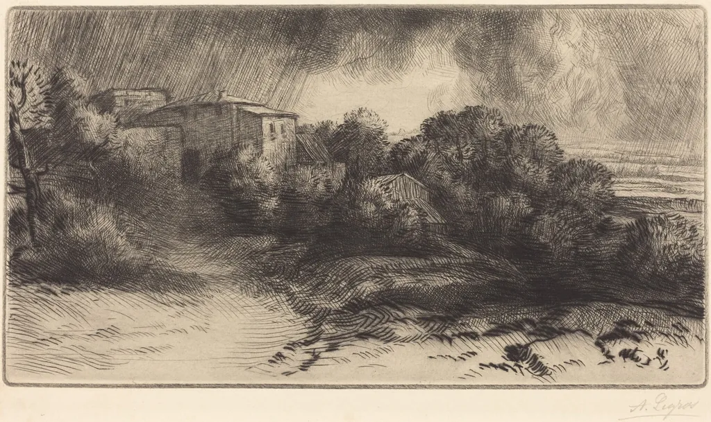 La Ferme de Brieux (Effect d'orage) (Farm at Brieux in a Storm), by Alphonse Legros, ink, 1874