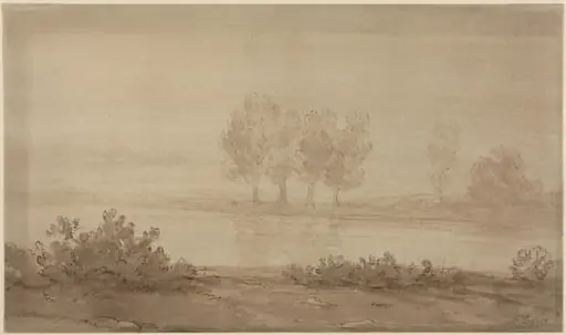 Landscape - Four Trees beyond a River, by Alphonse Legros