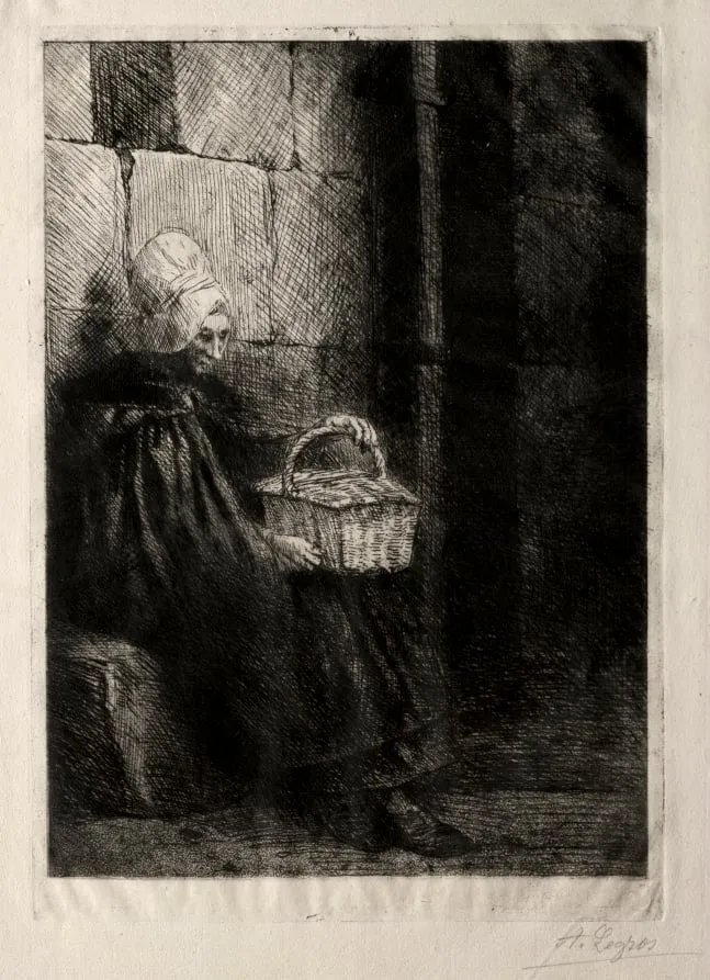 Landscape in the Vicinity of Boulogne, called Woman with a Basket, by Alphonse Legros, 1884