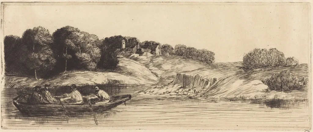 Landscape with Boat, 1st plate (Le paysage au bateau), by Alphonse Legros, ink, 1874