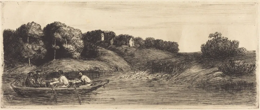 Landscape with Boat, 1st plate (Le paysage au bateau), by Alphonse Legros, ink, 1874