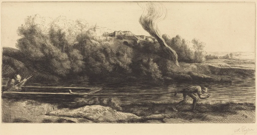 Landscape with Boat, 2nd plate (Paysage au bateau), by Alphonse Legros, ink, 1874