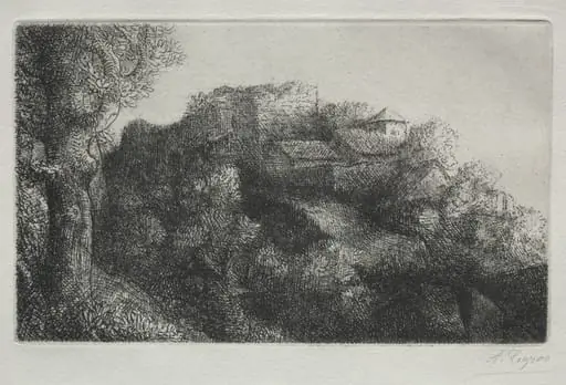 Landscape (with buildings), by Alphonse Legros