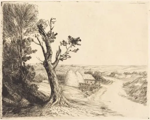 Landscape with Haystacks (Le paysage aux meules), by Alphonse Legros