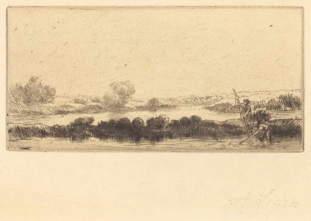 Landscape with Peat-bog; In the Marsh (Paysage des tourbieres; Dans les marais), by Alphonse Legros, ink, 1874