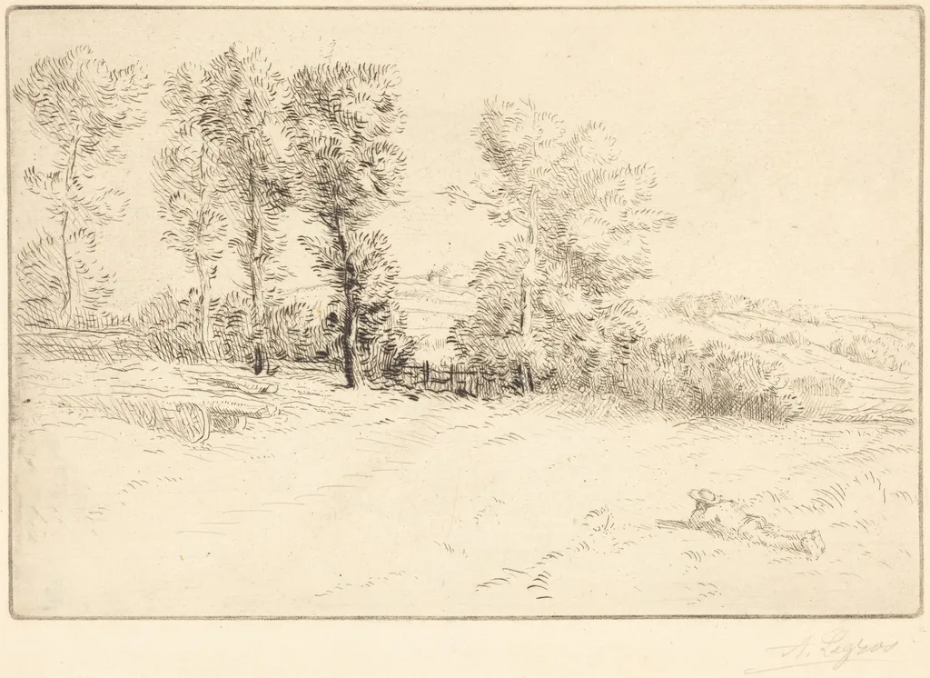 Meadow in Sunshine (Le pre ensoleille), by Alphonse Legros, ink, 1874