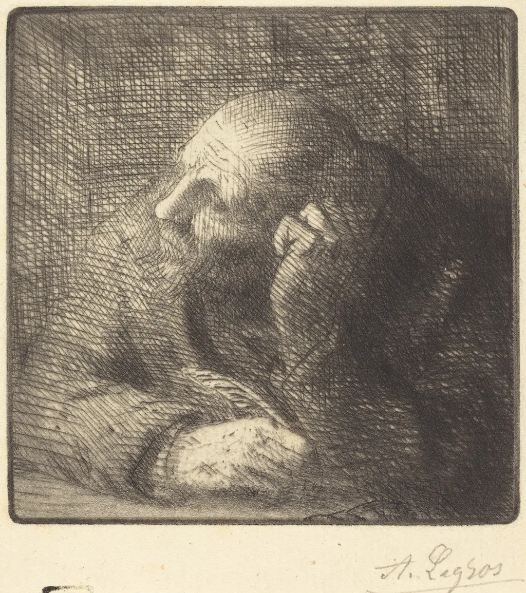 Meditation (La meditation), by Alphonse Legros, ink, 1874