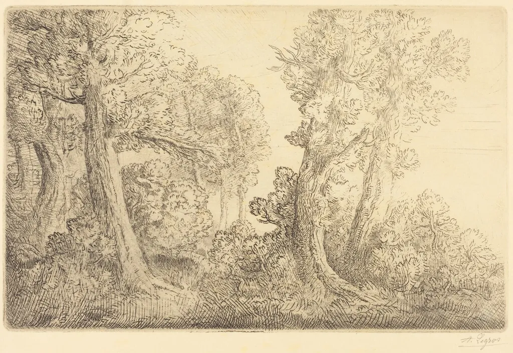 Near the Woods, Veronne (Pres du bois, Veronne), by Alphonse Legros, ink, 1874