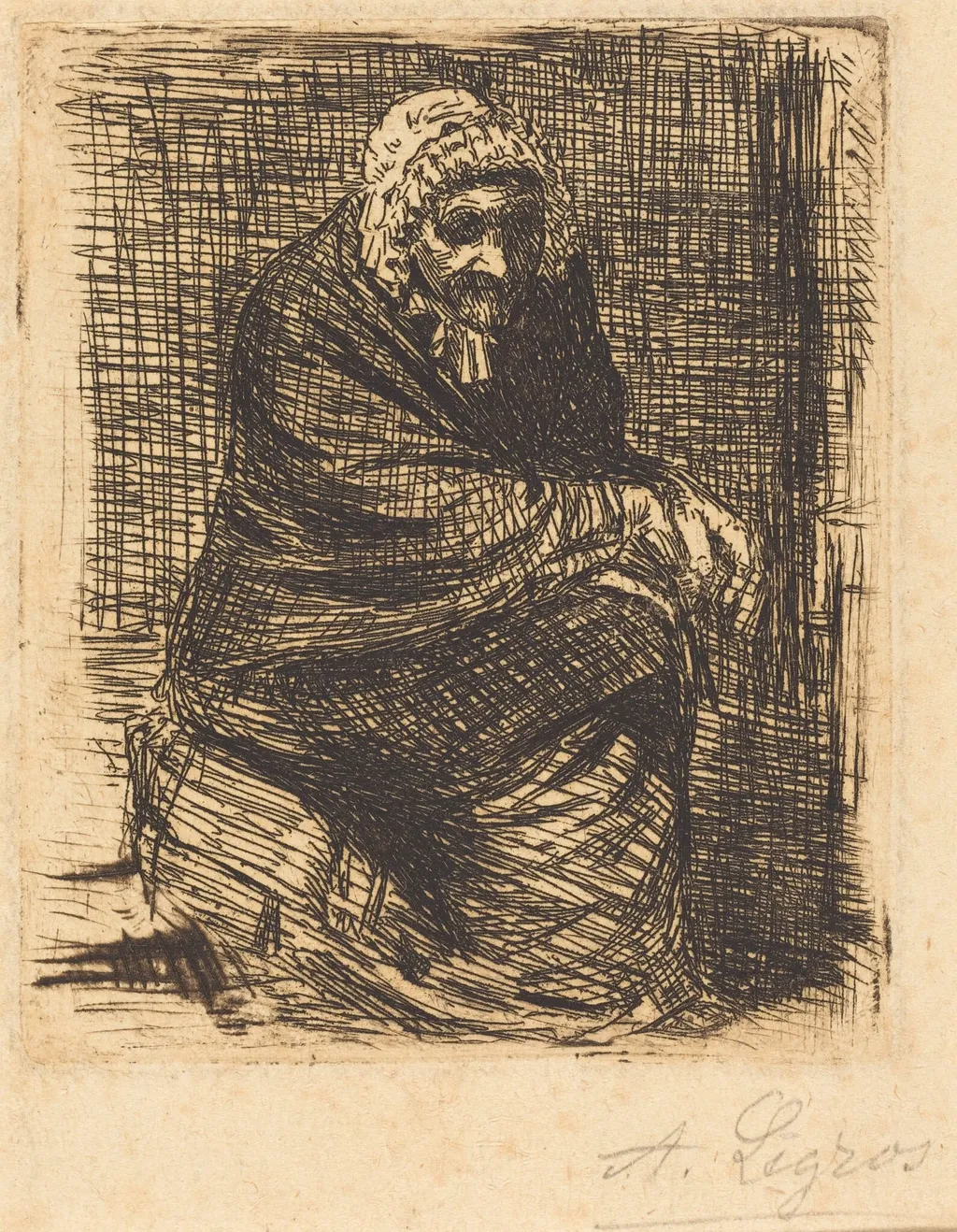 Old Woman Seated (La vieille femme assise), by Alphonse Legros, ink, 1874