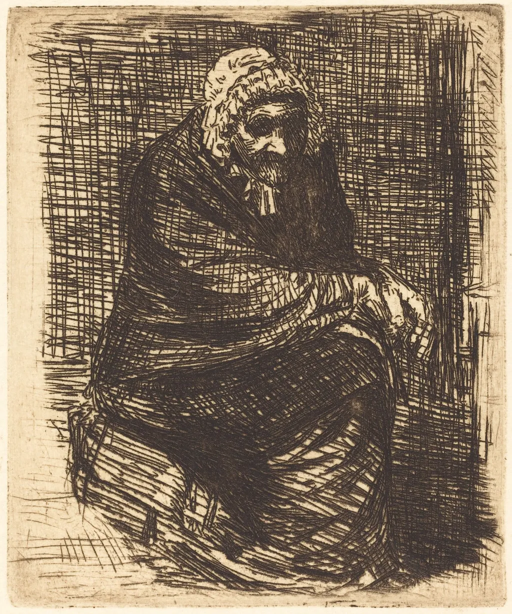 Old Woman Seated (La vieille femme assise), by Alphonse Legros, ink, 1874