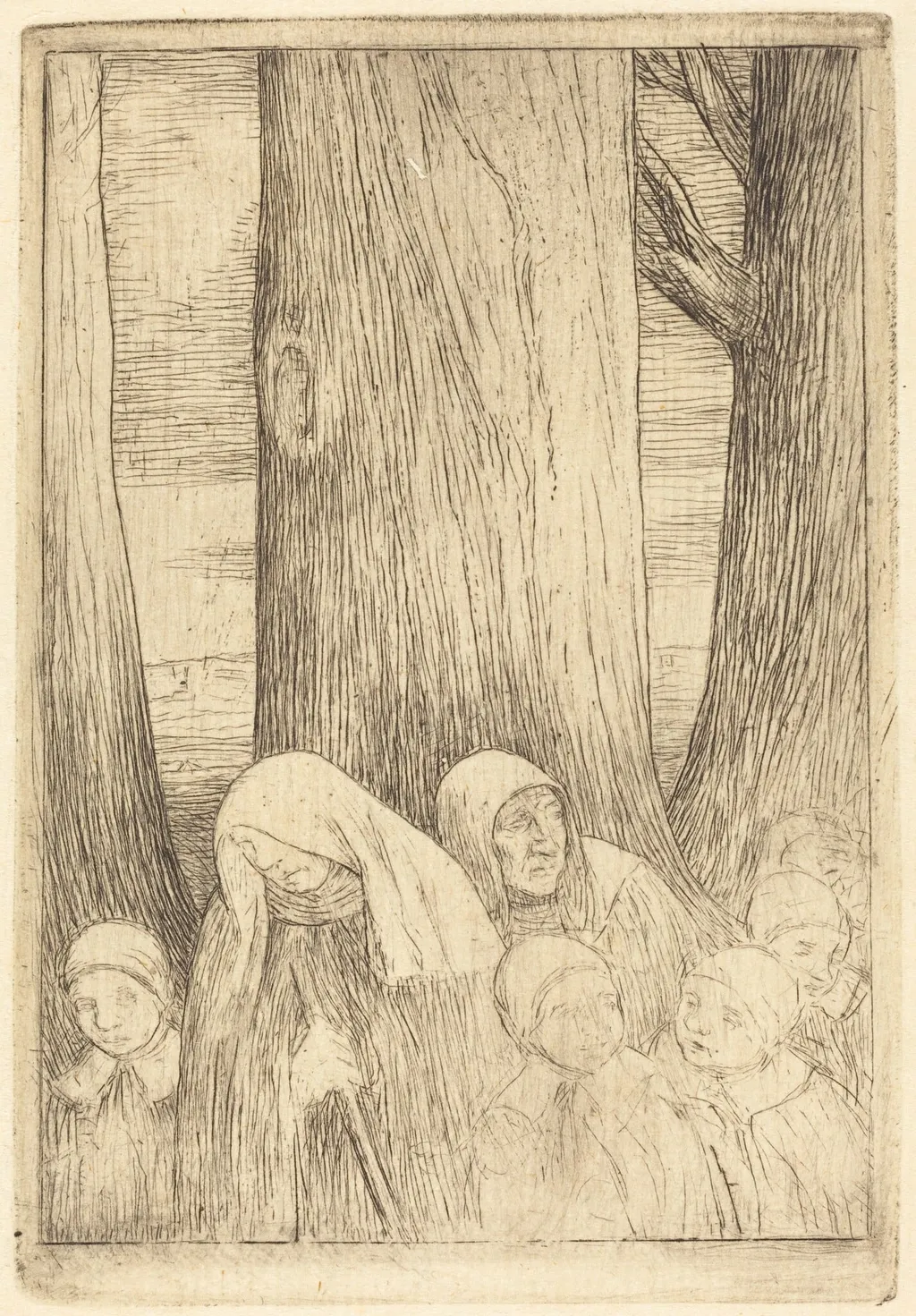 Orphans (Les orphelins (?)), by Alphonse Legros, ink, 1874