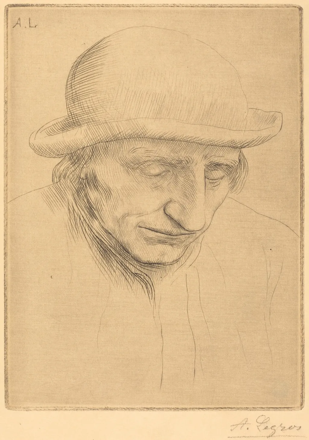 Peasant in a Round Hat (Paysan avec chapeau rond), by Alphonse Legros, ink, 1874