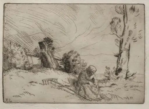 Peasant Woman Seated near a Hedge, by Alphonse Legros