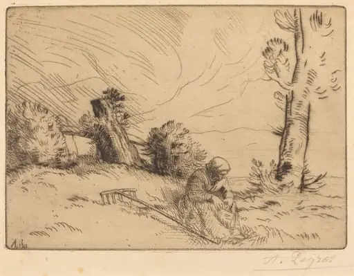 Peasant Woman Seated near a Hedge (Paysanne assise pres d'une haie), by Alphonse Legros
