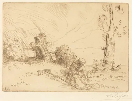 Peasant Woman Seated near a Hedge (Paysanne assise pres d'une haie), by Alphonse Legros