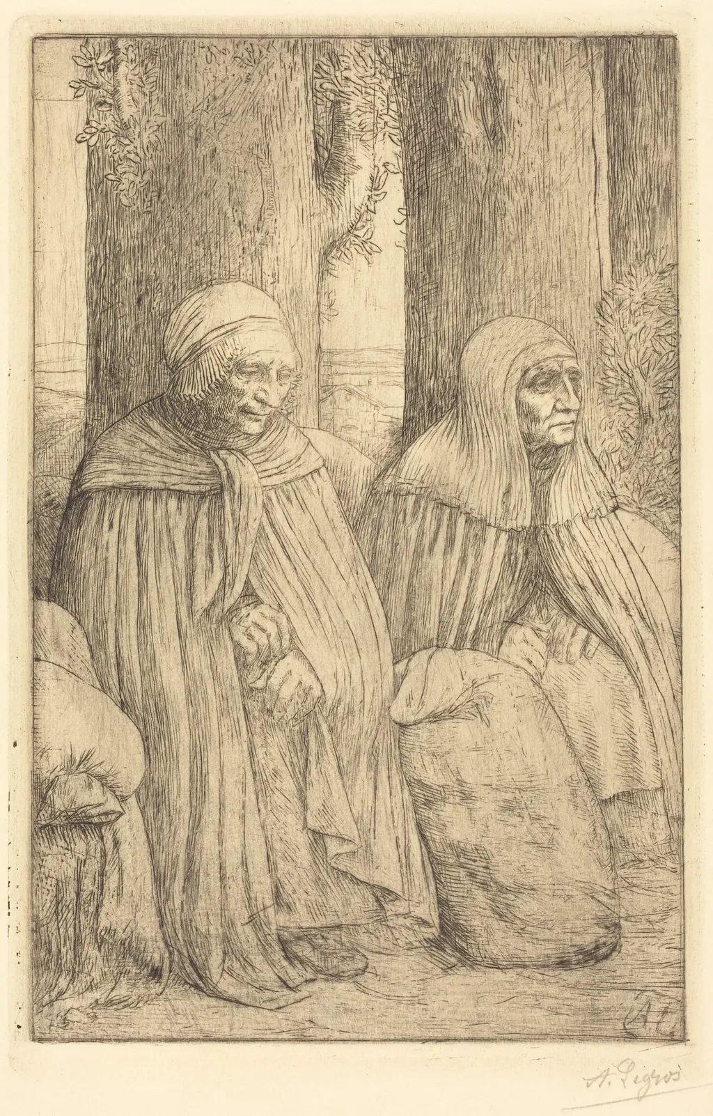 Peasants (Paysannes), by Alphonse Legros, ink, 1874