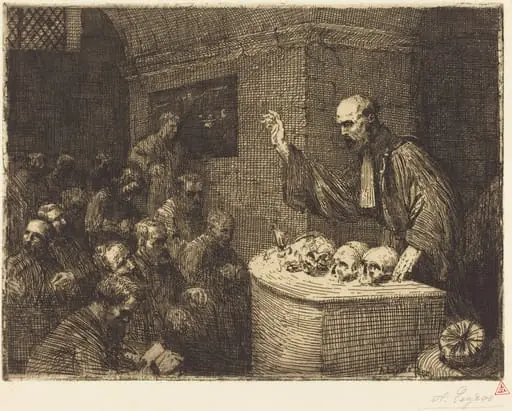 Phrenology Course, 2nd plate (Le cours de phrenologie), by Alphonse Legros