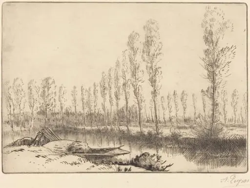 Poplars near Amiens (Pres d'Amiens, les tourbieres), by Alphonse Legros
