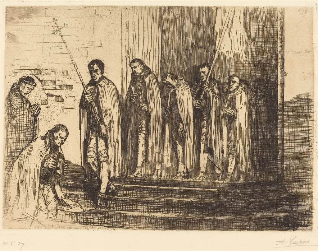 Procession Leaving a Church (La sortie de la procession), by Alphonse Legros, ink, 1874