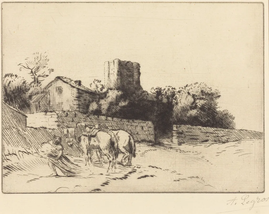 Rectory Wall (Le mur du presbytere), by Alphonse Legros, ink, 1874