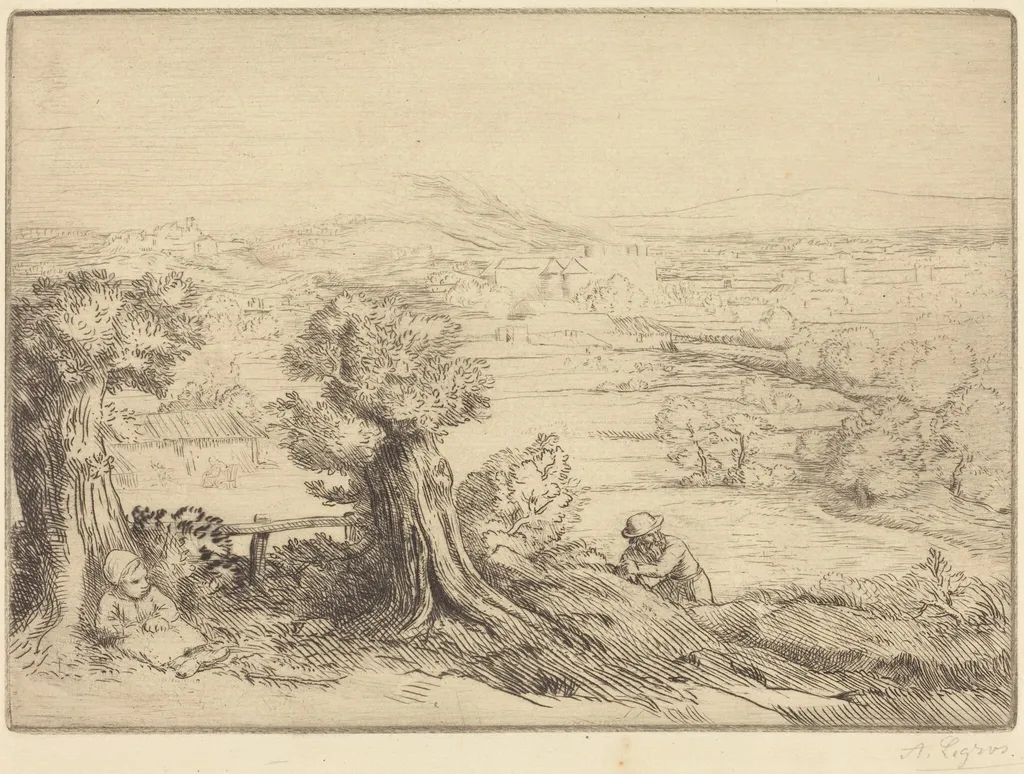 Remembrance of a Valley in Bourgogne (Souvenir d'une vallee en Bourgogne), by Alphonse Legros, ink, 1874