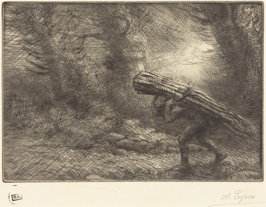 Return to the Cottage (Le retour a la chaumiere), by Alphonse Legros, ink, 1874