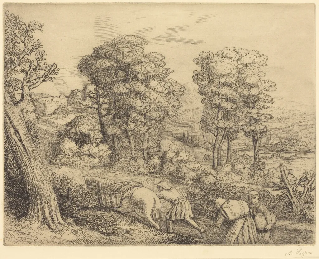 Return to the Farm (Le retour a la ferme), by Alphonse Legros, ink, 1874