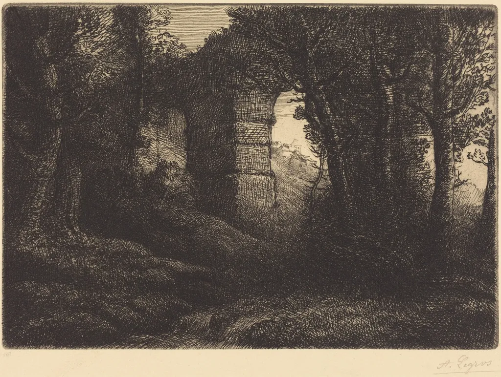 Ruins of an Ancient Aqueduct (Ruine d'un ancien aqueduc), by Alphonse Legros, ink, 1874