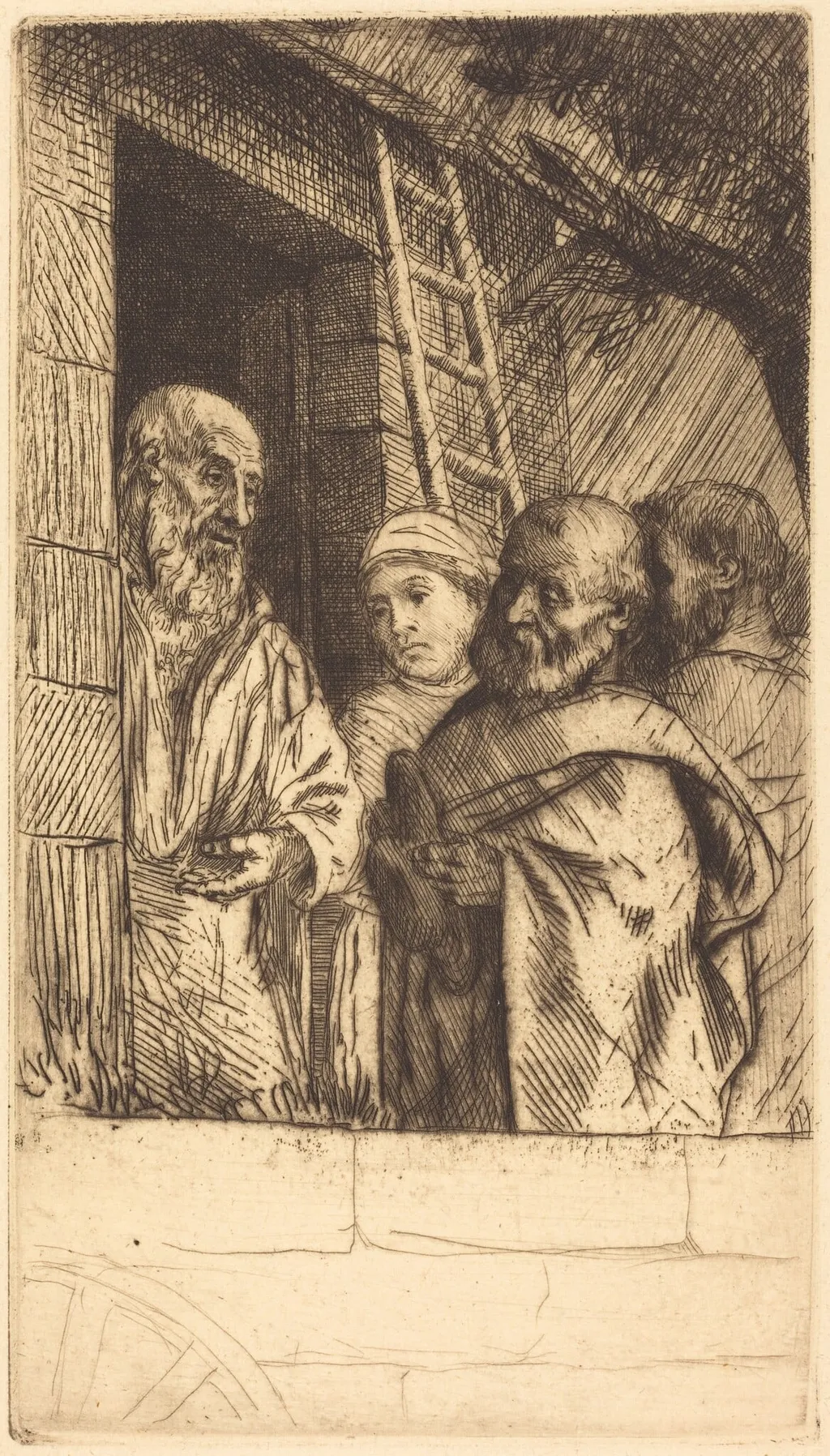 Saint Peter and Saint Paul at the Door of Bonhomme Misere (Saint Pierre et Saint Paula la port du Bonhomme Misere), by Alphonse Legros, ink, 1874