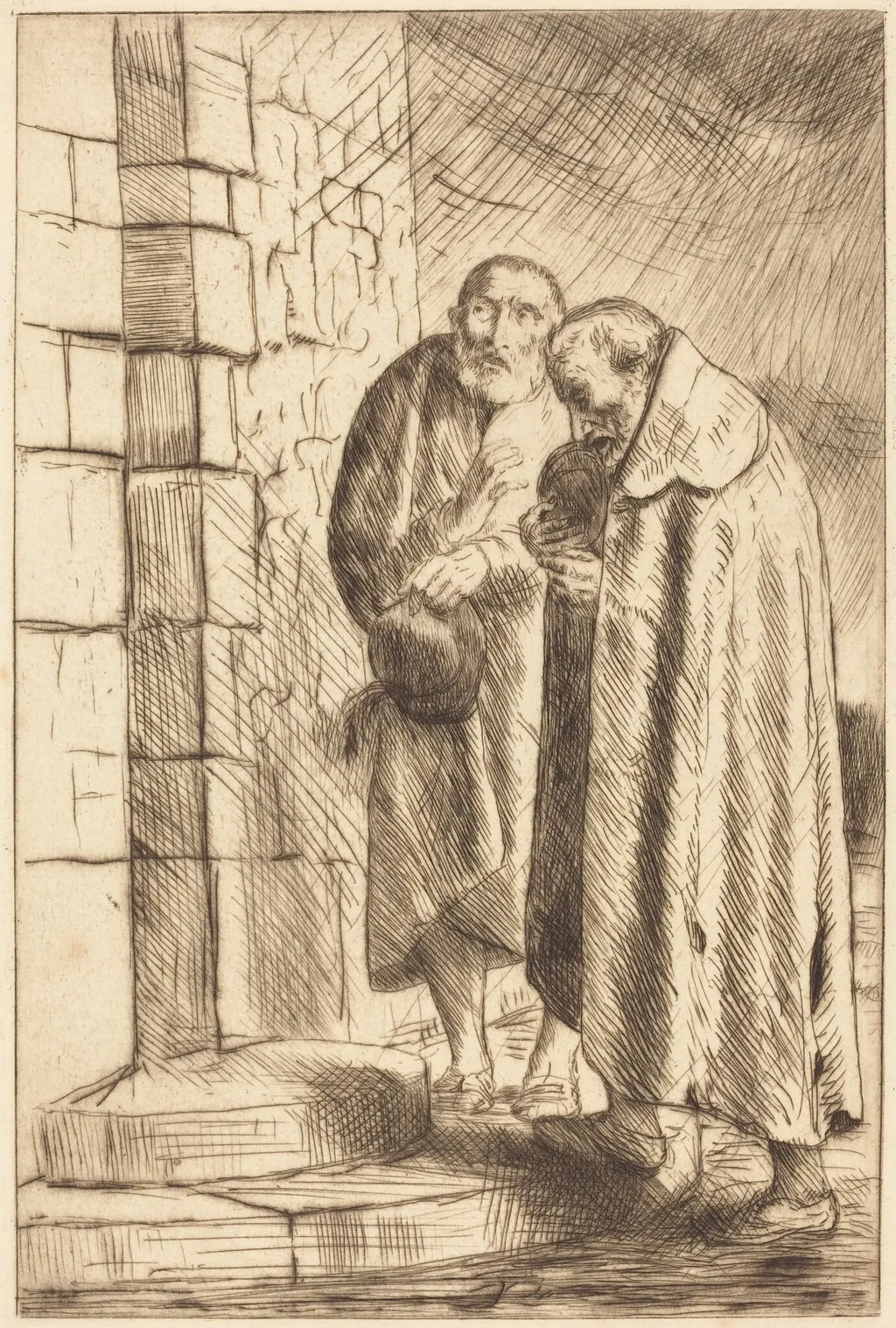 Saint Peter and Saint Paul in the Door of M. Richard (St. Pierre et St. Paul a la porte de M. Richard, by Alphonse Legros, ink, 1874