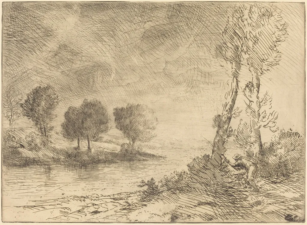 Salmon Fisher (Le pecheur de saumon), by Alphonse Legros, ink, 1874