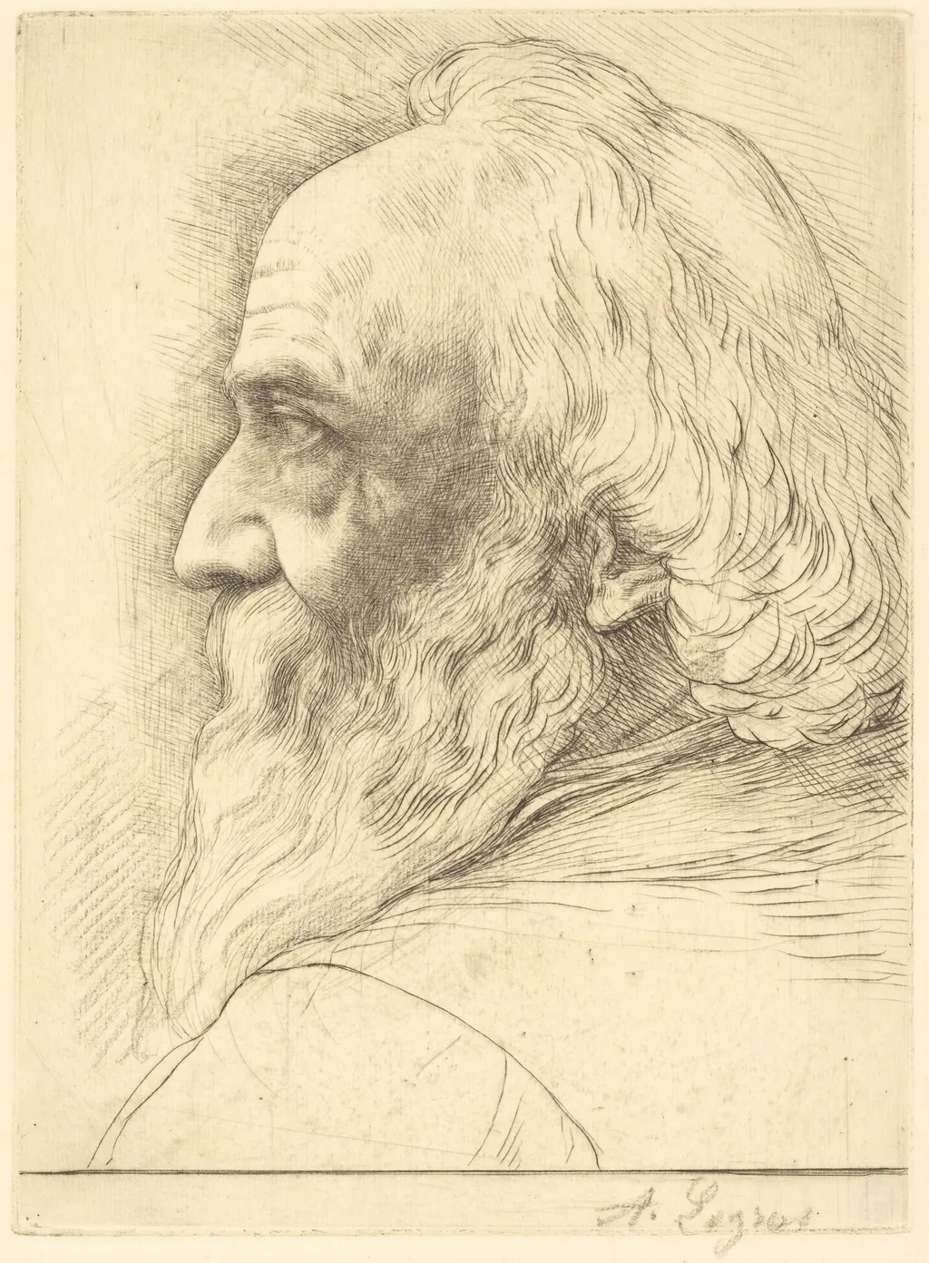 Self-Portrait, 12th plate, by Alphonse Legros, crayon, 1874