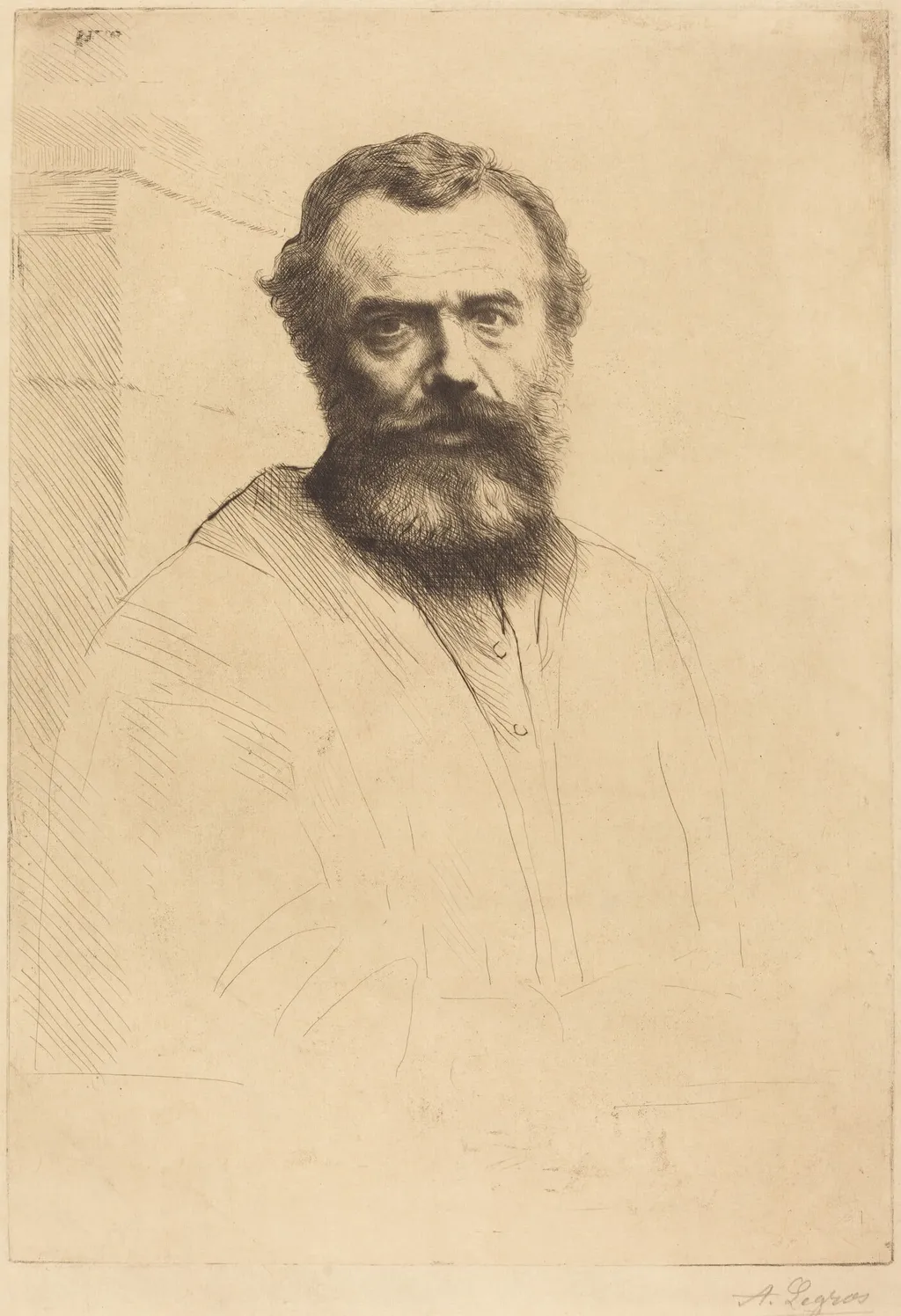 Self-Portrait, 3rd plate, by Alphonse Legros, ink, 1880