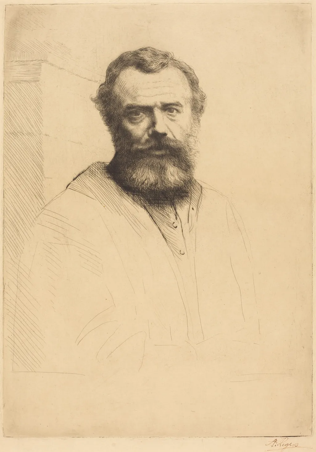 Self-Portrait, 3rd plate, by Alphonse Legros, ink, 1874