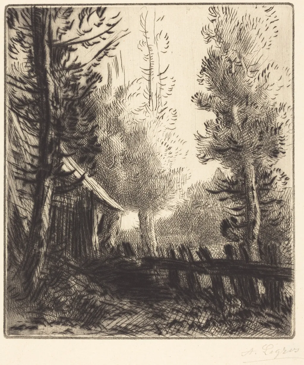 Shed (Le hangar), by Alphonse Legros, ink, 1874