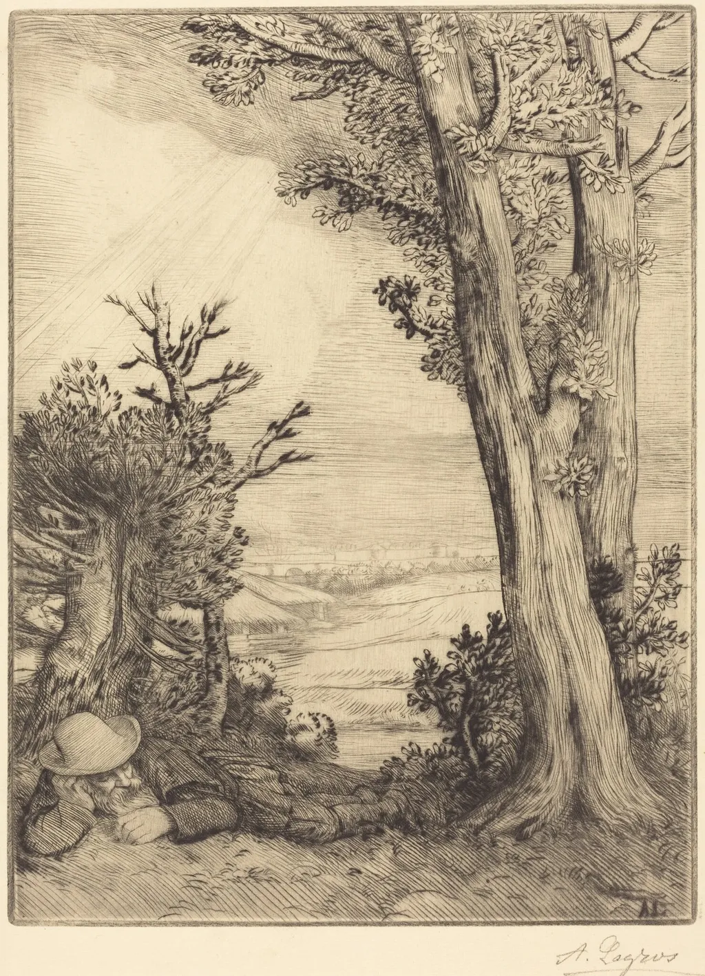 Siesta in the Country (Sieste dans la campagne), by Alphonse Legros, ink, 1874