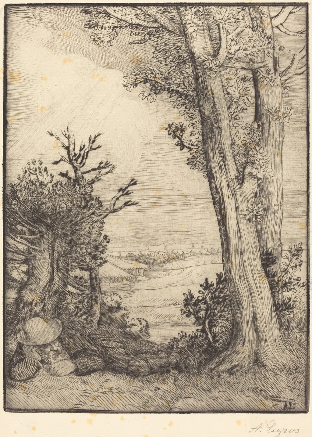 Siesta in the Country (Sieste dans la capagne), by Alphonse Legros, ink, 1874