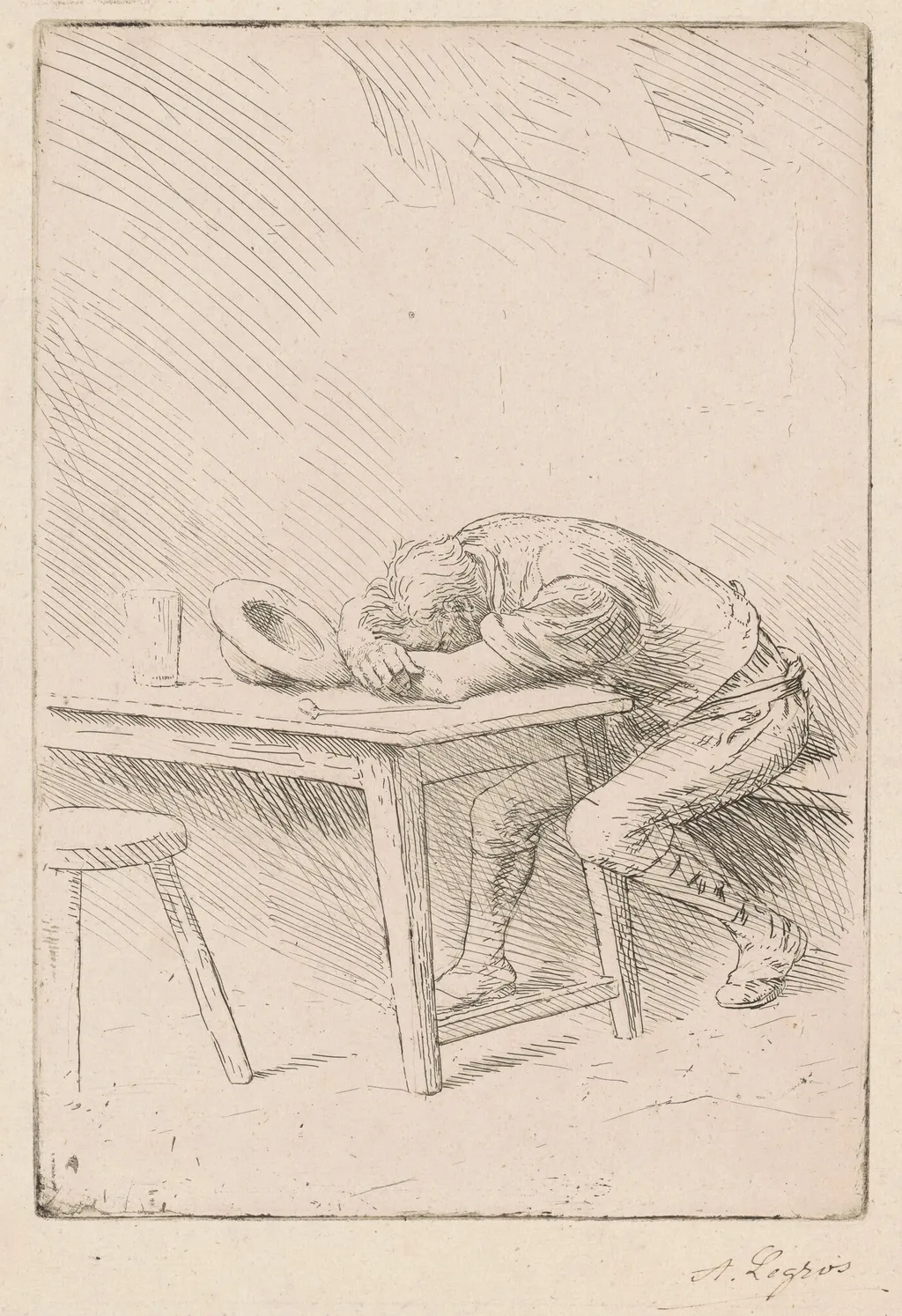 Siesta of a Laborer (Sieste d'un Ouvrier), by Alphonse Legros, ink, 1888