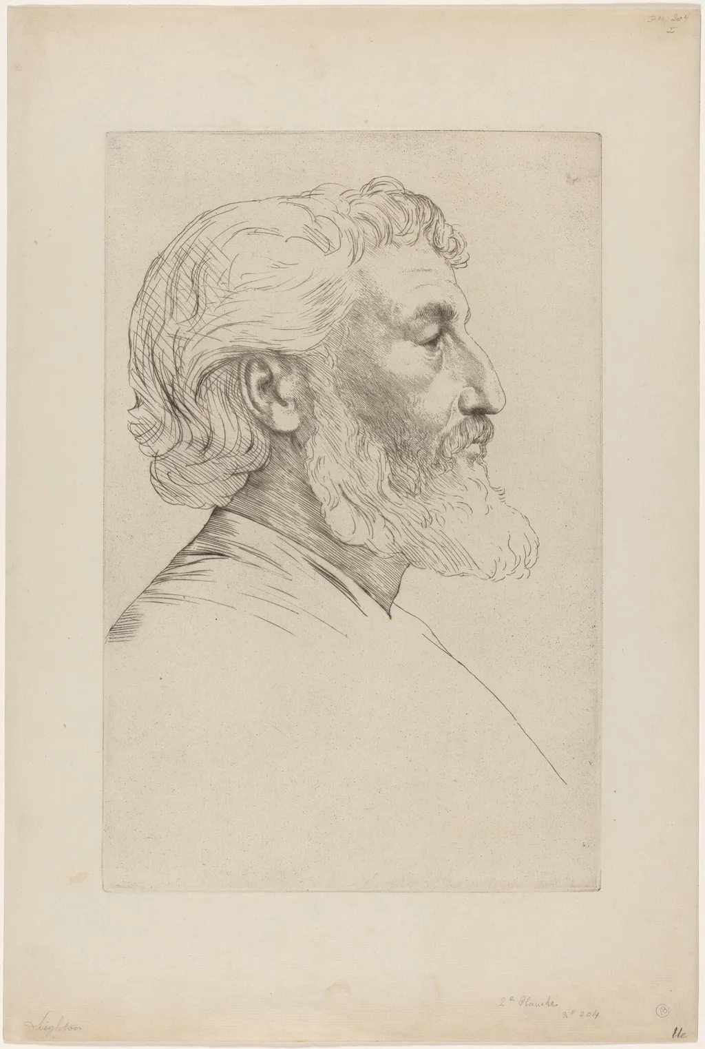 Sir Frederic Leighton, by Alphonse Legros, ink, 1878