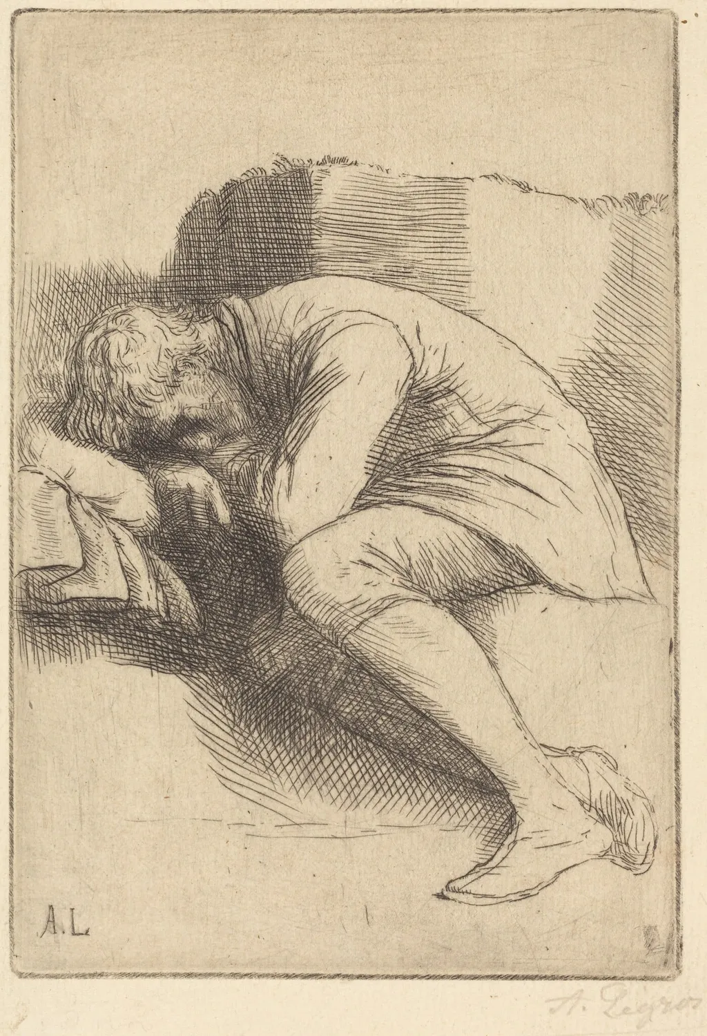 Sleeper (Un dormeur), by Alphonse Legros, ink, 1874