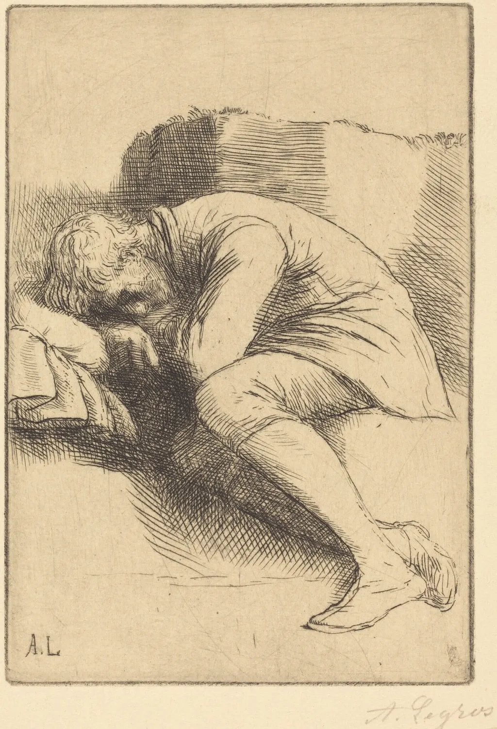 Sleeper (Un dormeur), by Alphonse Legros, ink, 1874
