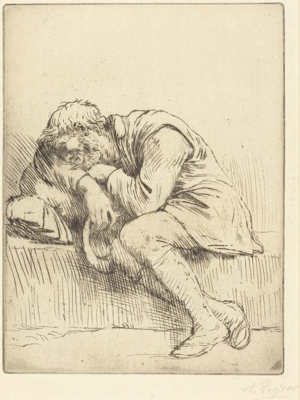 Sleeping Beggar (Mendiant endormi), by Alphonse Legros, ink, 1874